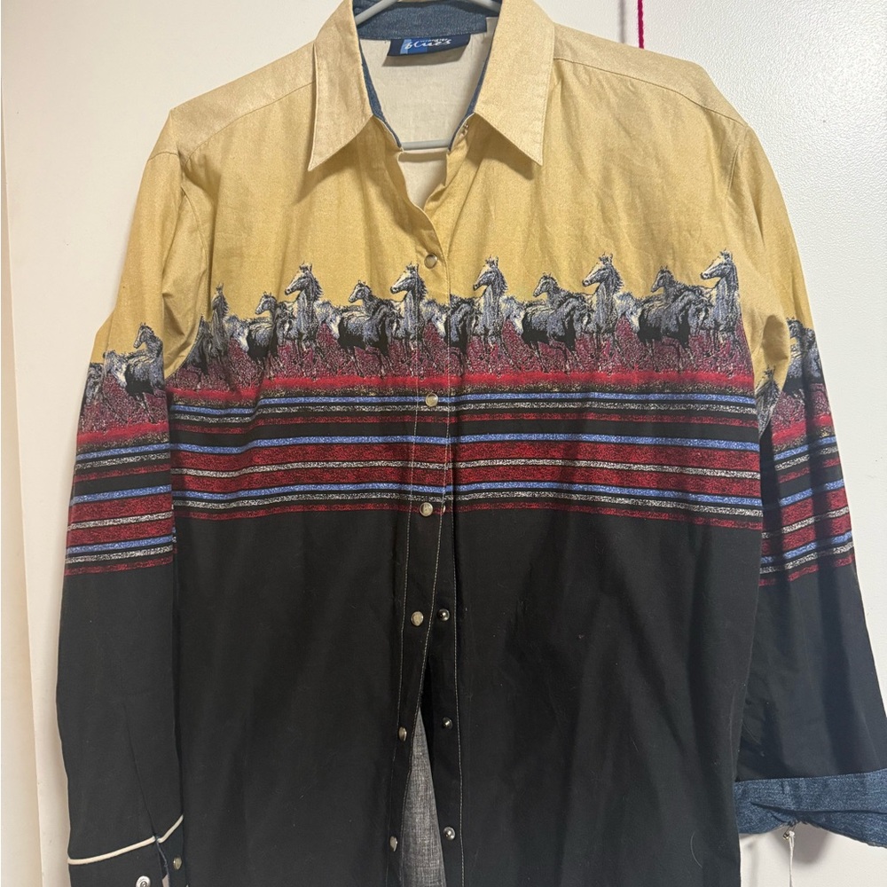 Wrangler Western Style Button-Up Shirt with Horse Print